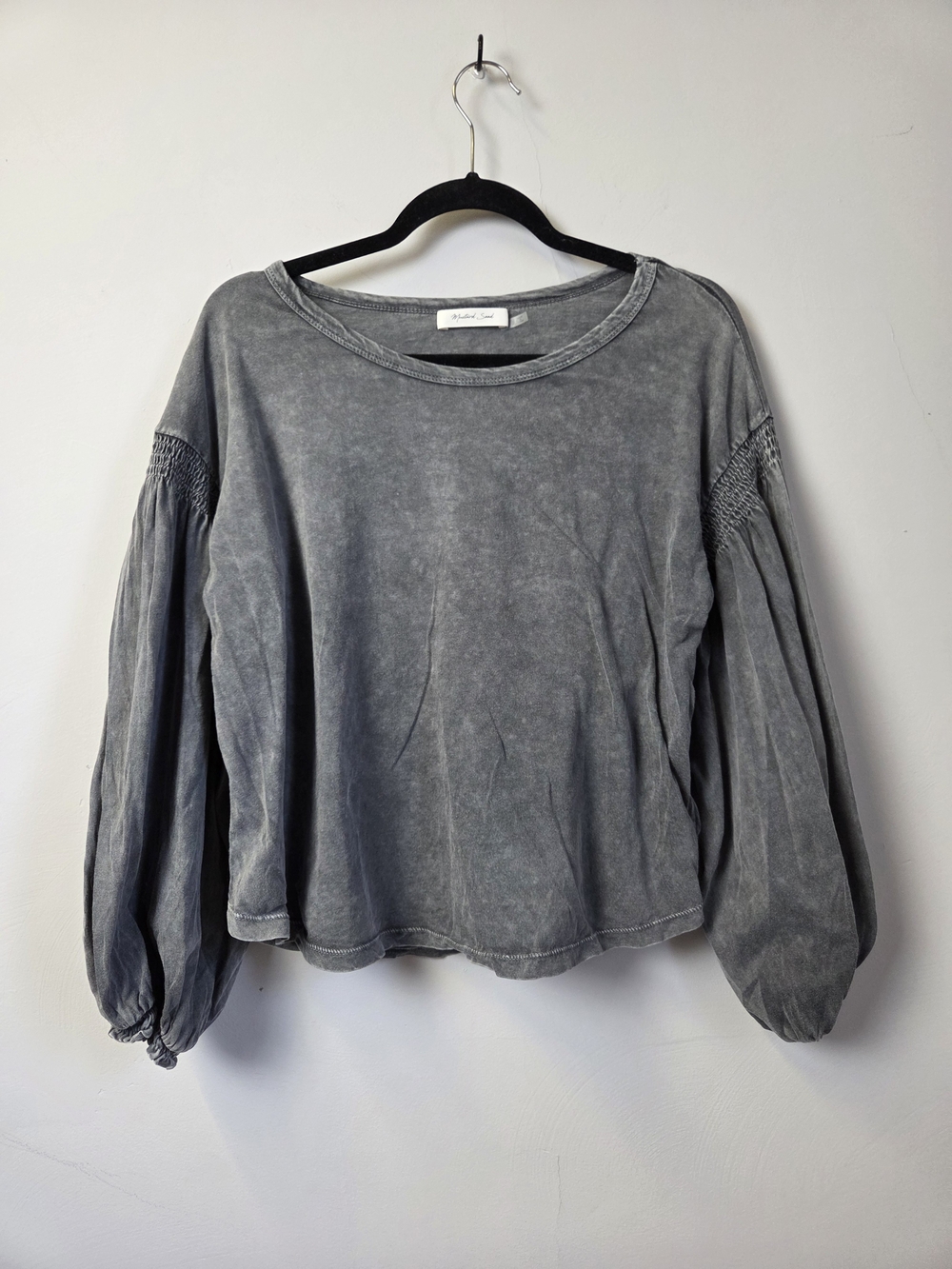 Mustard Seed Washed Gray Balloon Sleeve Sweatshirt